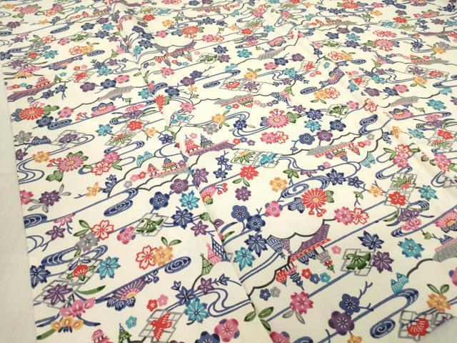 平和屋着物▽上質な小紋　単衣　型染め　風景花文　正絹　逸品　DABE4497az