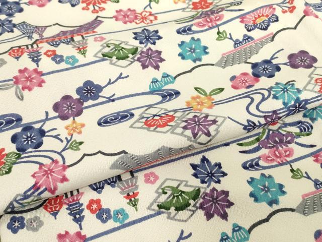 平和屋着物▽上質な小紋　単衣　型染め　風景花文　正絹　逸品　DABE4497az