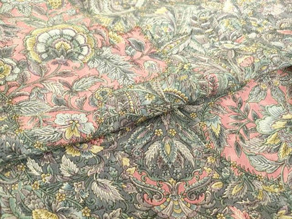 平和屋着物▽上質な小紋　単衣　更紗花文　正絹　逸品　DABE4499az