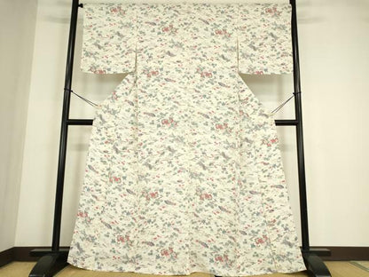 平和屋着物▽上質な小紋　単衣　扇面花籠文　正絹　逸品　未使用　DABE4500az