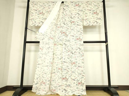 平和屋着物▽上質な小紋　単衣　扇面花籠文　正絹　逸品　未使用　DABE4500az