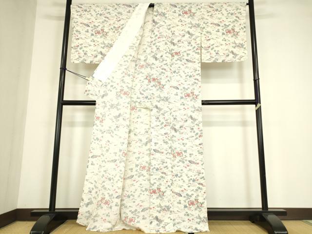 平和屋着物▽上質な小紋　単衣　扇面花籠文　正絹　逸品　未使用　DABE4500az