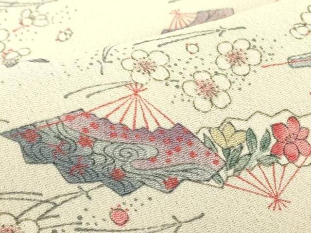 平和屋着物▽上質な小紋　単衣　扇面花籠文　正絹　逸品　未使用　DABE4500az