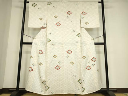平和屋着物▽上質な小紋　単衣　色紙花文　正絹　逸品　DABE4506az