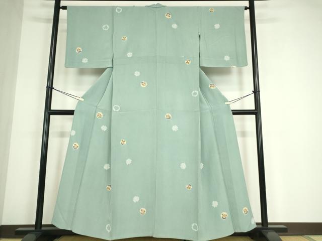 平和屋着物▽上質な小紋　単衣　絞り　花丸文　金彩　正絹　逸品　DABE4509az
