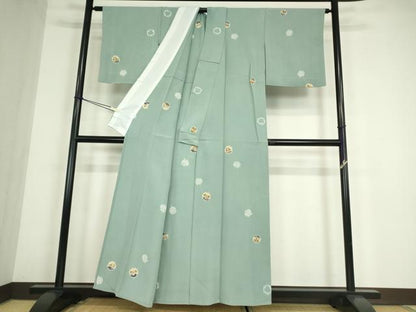 平和屋着物▽上質な小紋　単衣　絞り　花丸文　金彩　正絹　逸品　DABE4509az