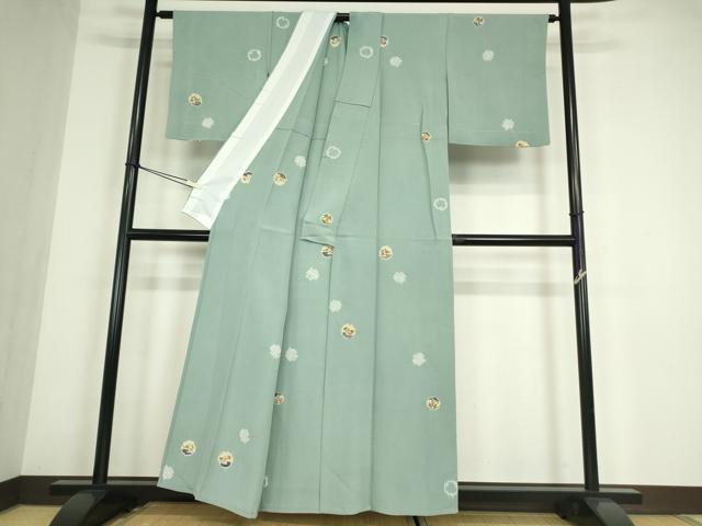 平和屋着物▽上質な小紋　単衣　絞り　花丸文　金彩　正絹　逸品　DABE4509az
