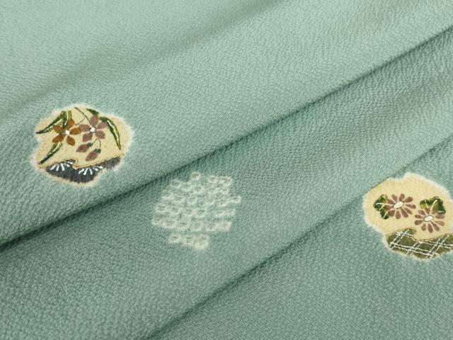 平和屋着物▽上質な小紋　単衣　絞り　花丸文　金彩　正絹　逸品　DABE4509az