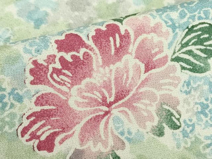平和屋着物▽上質な小紋　単衣　菊牡丹文　正絹　逸品　DABE4510az