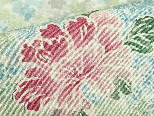 平和屋着物▽上質な小紋　単衣　菊牡丹文　正絹　逸品　DABE4510az