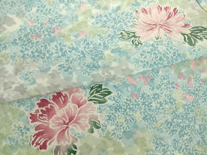 平和屋着物▽上質な小紋　単衣　菊牡丹文　正絹　逸品　DABE4510az