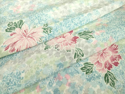平和屋着物▽上質な小紋　単衣　菊牡丹文　正絹　逸品　DABE4510az