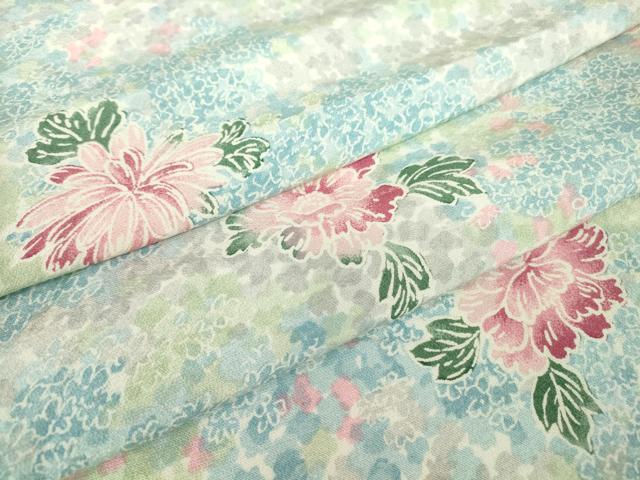 平和屋着物▽上質な小紋　単衣　菊牡丹文　正絹　逸品　DABE4510az