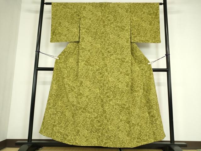 平和屋着物▽小紋　単衣　更紗花文　洗える着物　DABE4513az