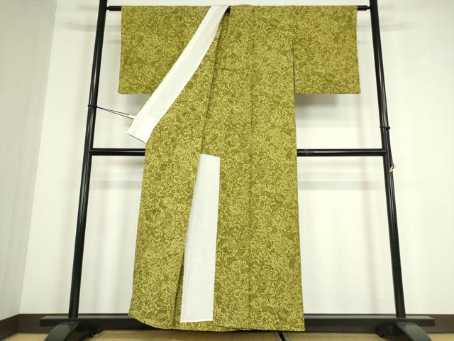 平和屋着物▽小紋　単衣　更紗花文　洗える着物　DABE4513az