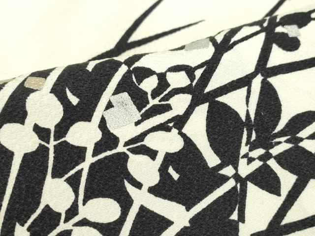 平和屋着物▽訪問着　単衣　作家物　草花シルエット　金銀彩　正絹　逸品　DABE4514az