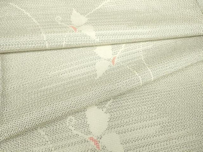 平和屋着物▽本塩沢　単衣　舞蝶文　110亀甲　正絹　逸品　DABE4515az