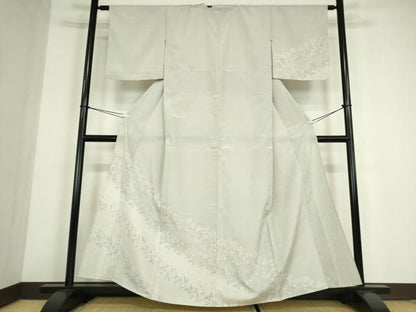 平和屋着物▽本塩沢　訪問着　単衣　草花文　正絹　逸品　DABE4516az