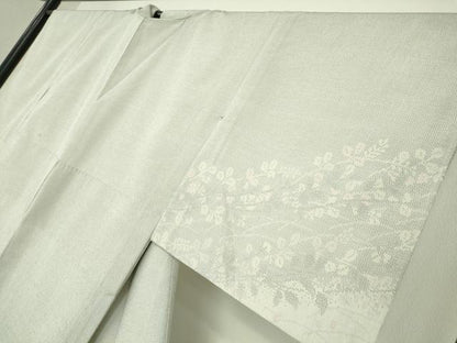 平和屋着物▽本塩沢　訪問着　単衣　草花文　正絹　逸品　DABE4516az