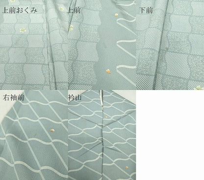 平和屋着物▽上質な小紋　単衣　舞桜瓦文　正絹　逸品　DABE4518az