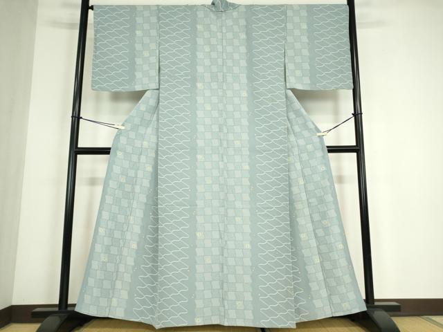 平和屋着物▽上質な小紋　単衣　舞桜瓦文　正絹　逸品　DABE4518az
