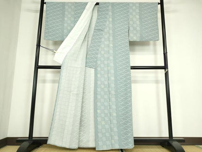 平和屋着物▽上質な小紋　単衣　舞桜瓦文　正絹　逸品　DABE4518az