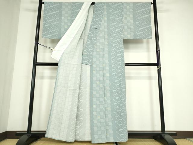 平和屋着物▽上質な小紋　単衣　舞桜瓦文　正絹　逸品　DABE4518az