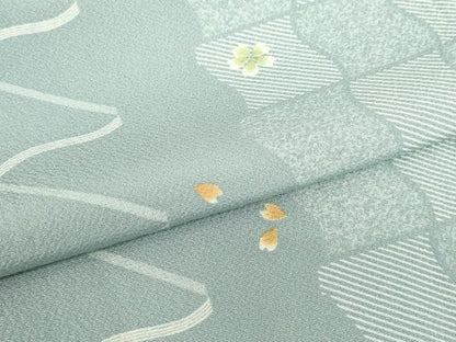 平和屋着物▽上質な小紋　単衣　舞桜瓦文　正絹　逸品　DABE4518az