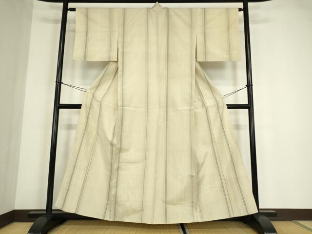 平和屋着物▽上質な紬　単衣　縞　正絹　逸品　DABE4521az