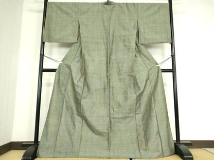 平和屋着物▽上質な紬　単衣　幾何学間道　正絹　逸品　DABE4524az