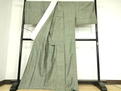 平和屋着物▽上質な紬　単衣　幾何学間道　正絹　逸品　DABE4524az