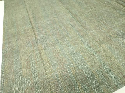 平和屋着物▽上質な紬　単衣　幾何学間道　正絹　逸品　DABE4524az