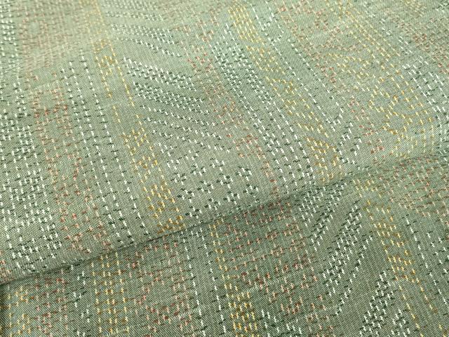 平和屋着物▽上質な紬　単衣　幾何学間道　正絹　逸品　DABE4524az