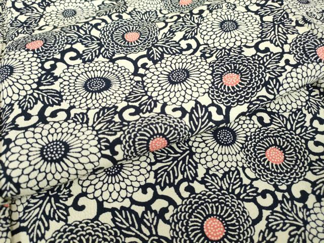 平和屋着物▽上質な小紋　単衣　紬地　型染め　菊唐草文　正絹　逸品　DABE4526az