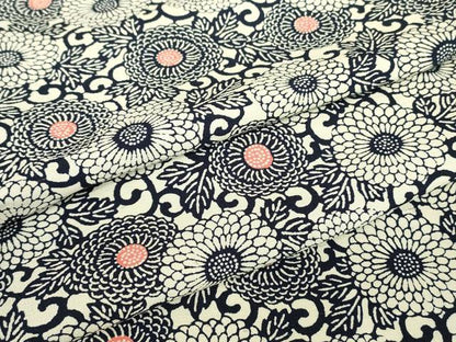 平和屋着物▽上質な小紋　単衣　紬地　型染め　菊唐草文　正絹　逸品　DABE4526az