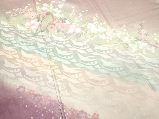 平和屋着物▽訪問着　単衣　駒刺繍　舞花楽器文　暈し染め　金銀彩　正絹　逸品　DABE4528az