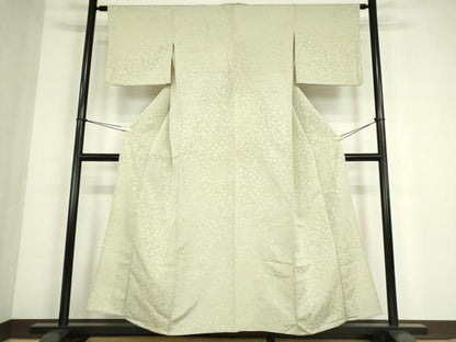 平和屋着物▽上質な色無地　単衣　舞花地紋　柳鼠色　正絹　逸品　DABE4529az