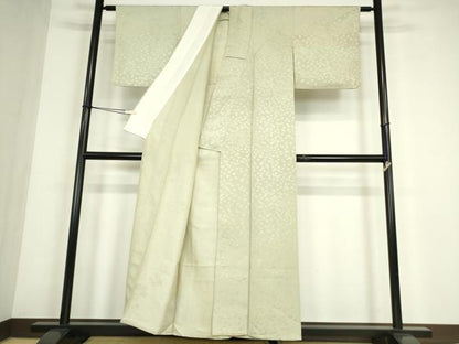 平和屋着物▽上質な色無地　単衣　舞花地紋　柳鼠色　正絹　逸品　DABE4529az