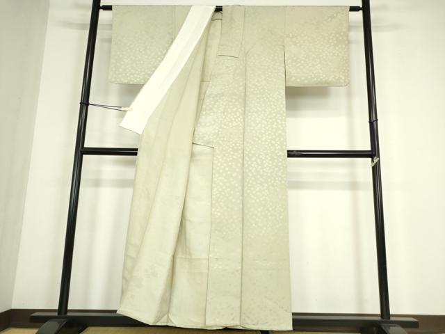 平和屋着物▽上質な色無地　単衣　舞花地紋　柳鼠色　正絹　逸品　DABE4529az