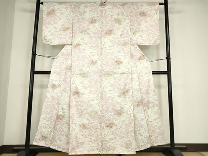 平和屋着物▽上質な小紋　単衣　舞扇　金彩　正絹　逸品　DABE4534az