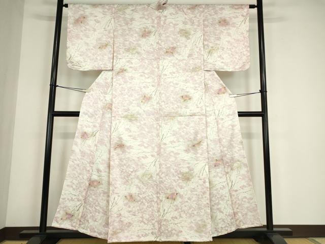 平和屋着物▽上質な小紋　単衣　舞扇　金彩　正絹　逸品　DABE4534az
