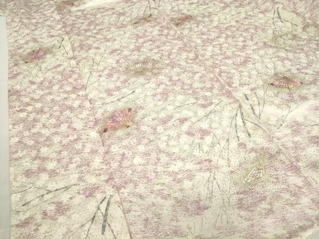 平和屋着物▽上質な小紋　単衣　舞扇　金彩　正絹　逸品　DABE4534az