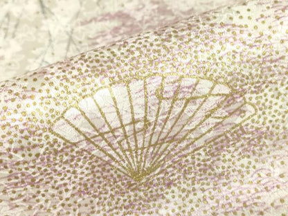 平和屋着物▽上質な小紋　単衣　舞扇　金彩　正絹　逸品　DABE4534az