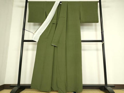 平和屋着物▽上質な色無地　単衣　革色　正絹　逸品　DABE4536az