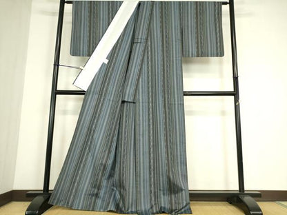 平和屋着物▽小紋　単衣　間道　さんび謹製　洗える着物　DABE4537az