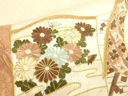 平和屋着物▽豪華色留袖　単衣　駒刺繍　総刺繍　花絵巻文　金糸　正絹　逸品　DABE4538az