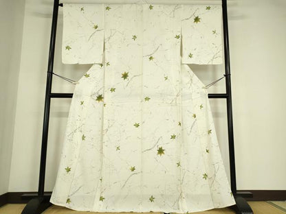 平和屋着物▽上質な小紋　単衣　楓文　正絹　逸品　DABE4539az