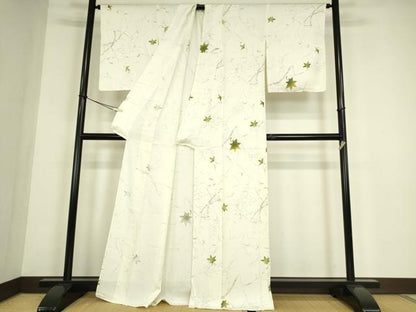 平和屋着物▽上質な小紋　単衣　楓文　正絹　逸品　DABE4539az