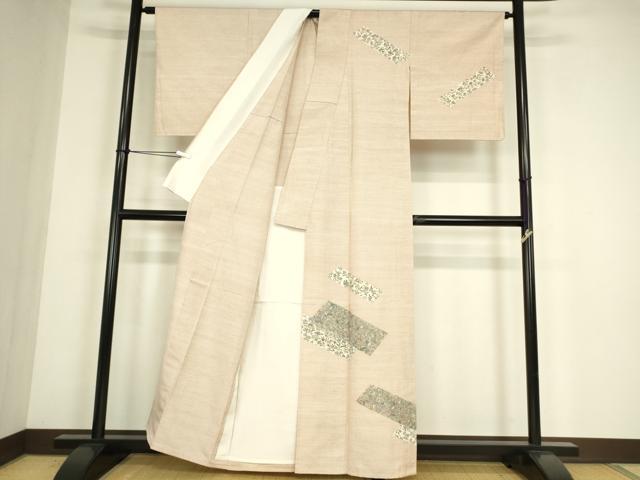 平和屋着物▽上質な紬　単衣　更紗花文　正絹　逸品　DABE4540az