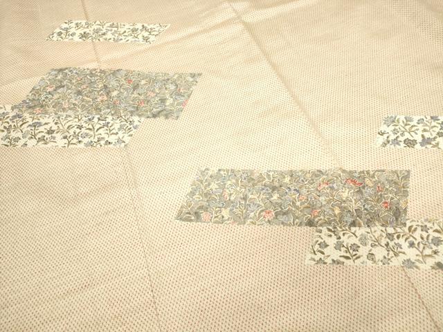 平和屋着物▽上質な紬　単衣　更紗花文　正絹　逸品　DABE4540az